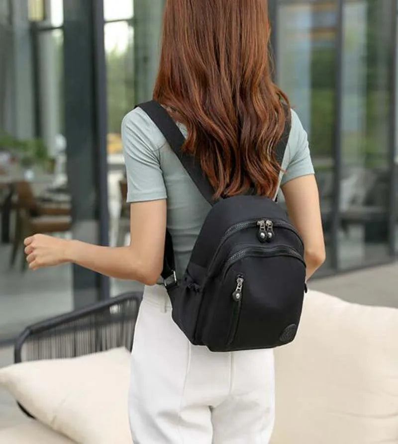 Nylon Backpack Women's Casual Double Zipper Shoulder Bags