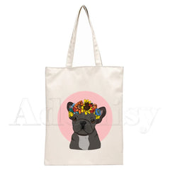 French Bulldog Canvas Shopping Bag Eco Handbag Tote Reusable Grocery Shopper