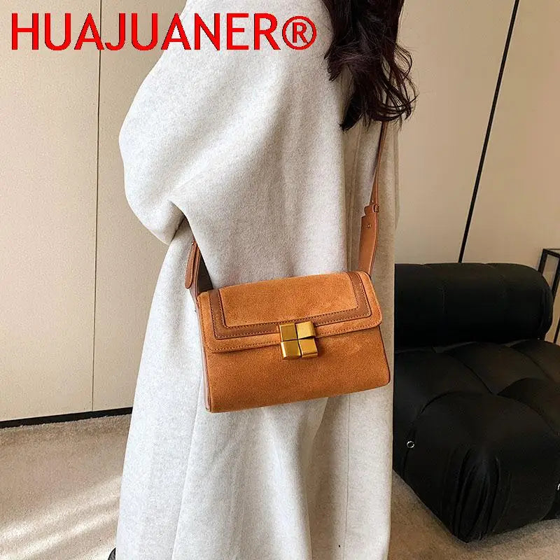 French Women Shoulder Handbag - Nubuck Leather Messenger