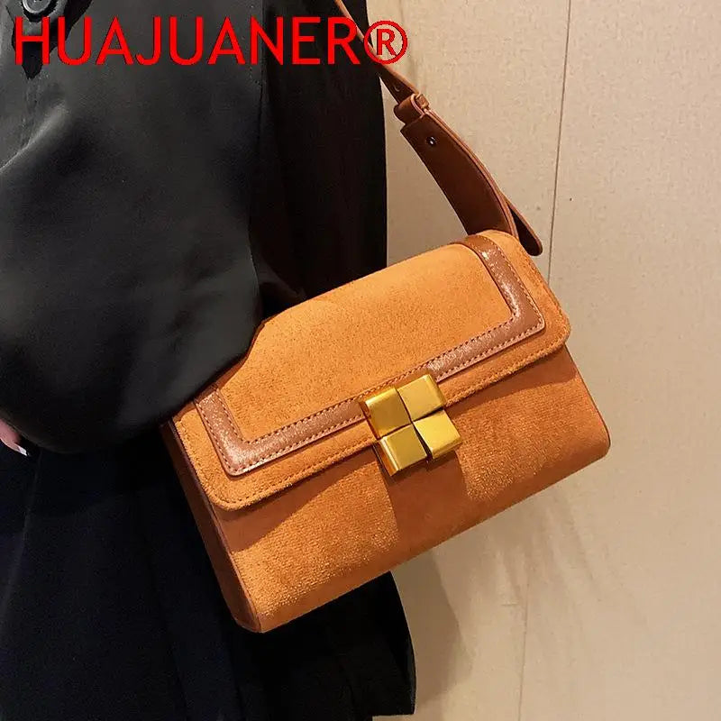 French Women Shoulder Handbag - Nubuck Leather Messenger