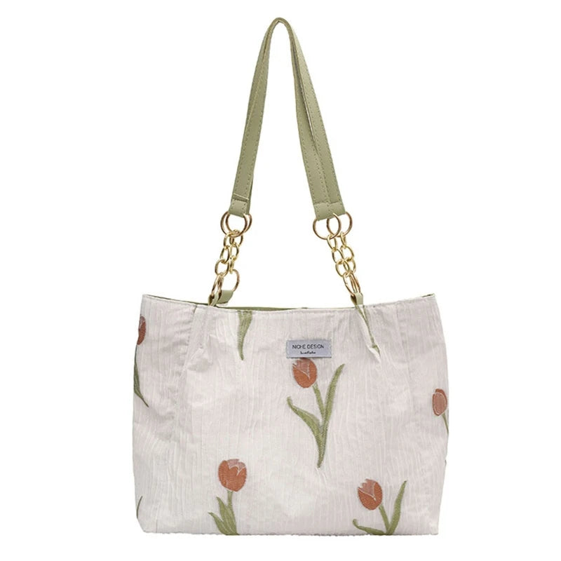 French Style Tulip Flowers Shoulder Bag for Daily Commute