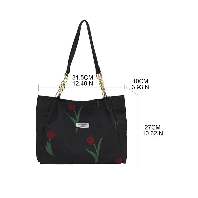 French Style Tulip Flowers Shoulder Bag for Daily Commute