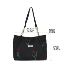 French Style Tulip Flowers Shoulder Bag for Daily Commute