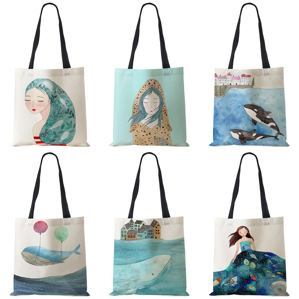 Whale Sea Series Shoulder Bag Women Handbags Large Capacity Totes