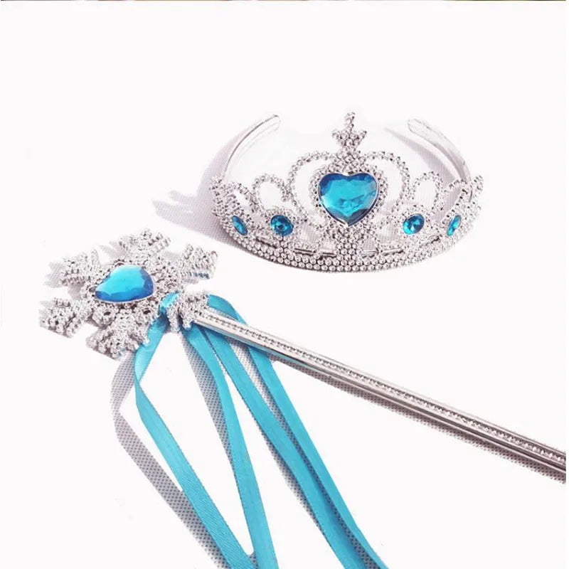 Frozen Crown Magic Wand Girls Elsa Princess Necklace Bracelet Ear Clip Ring Set