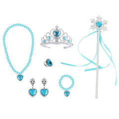 Frozen Crown Magic Wand Girls Elsa Princess Necklace Bracelet Ear Clip Ring Set