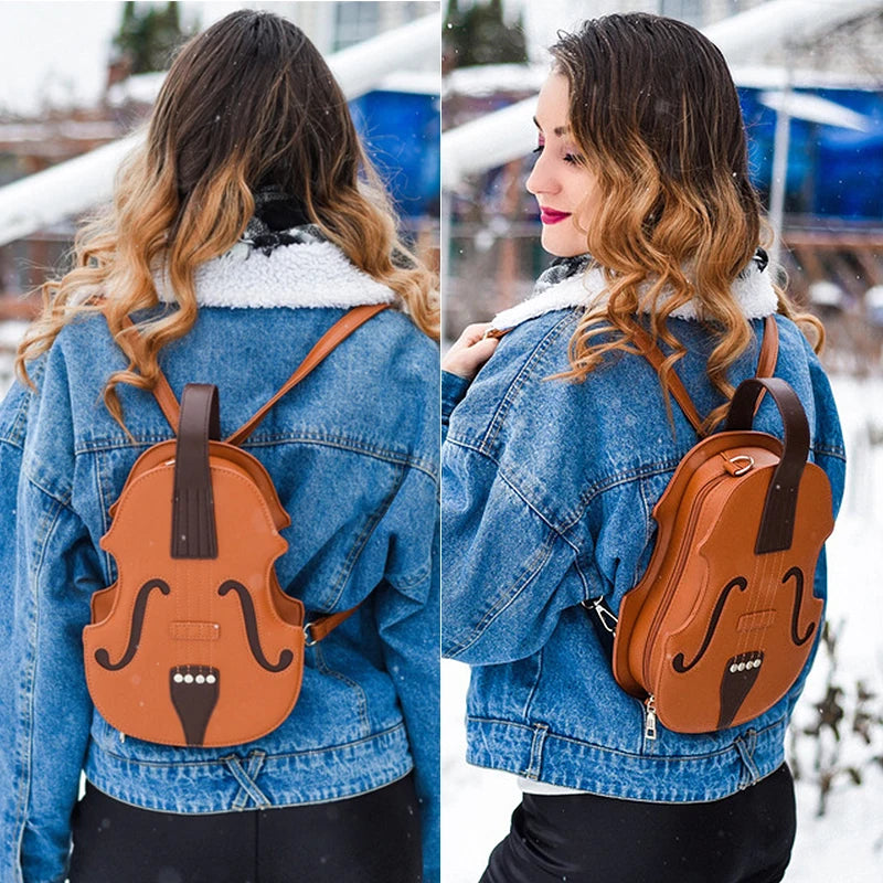 Brown Violin Shape Pu Leather Shoulder Bag for Teenage Girls