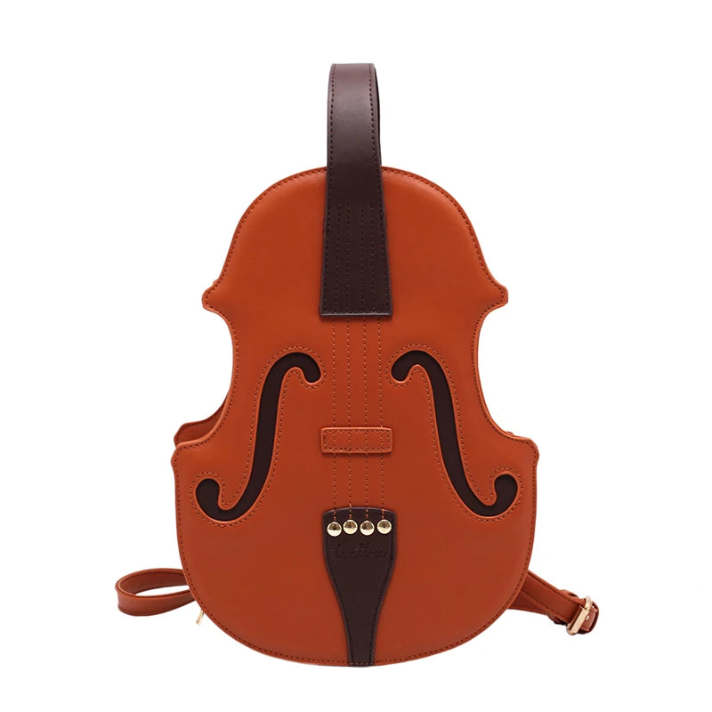 Brown Violin Shape Pu Leather Shoulder Bag for Teenage Girls