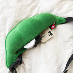Cartoon Pea Green Chest Bag for Women Waist Shoulder Female Fanny Pack