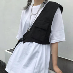 Functional Ribbons Chest Bags Hip Hop Streetwear Men Waist Bags