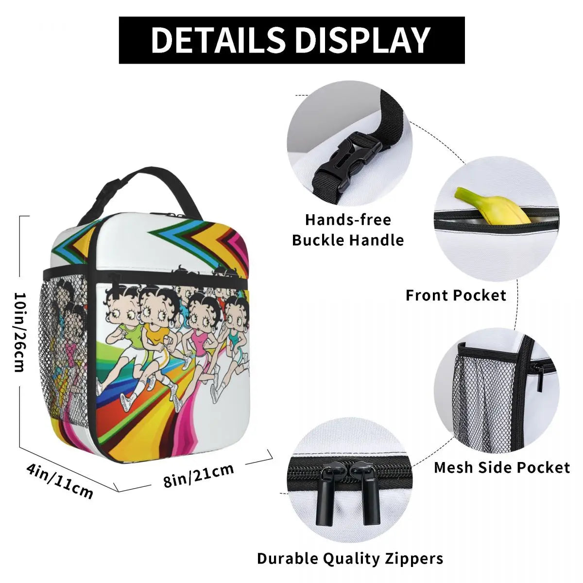 Betty Boops Animation Insulated Lunch Tote Bag Portable Thermal Cooler Food Box