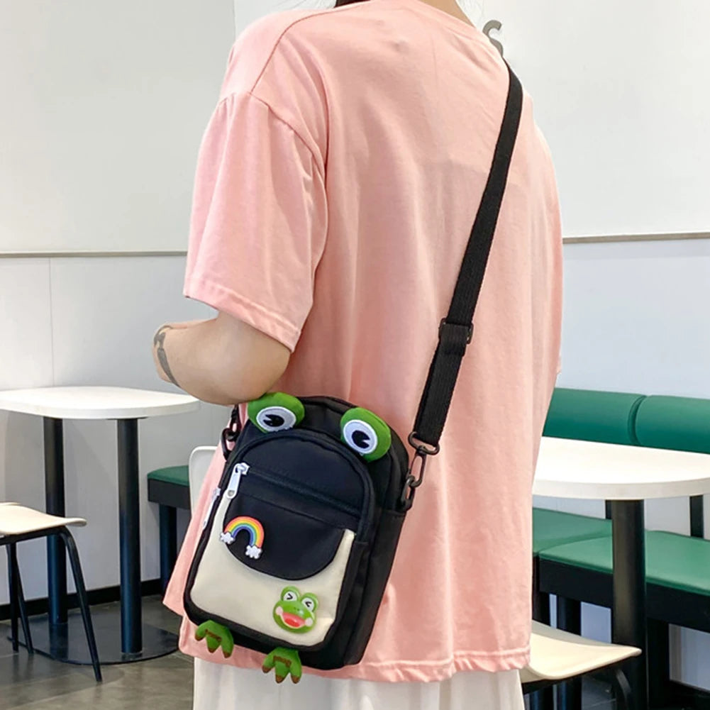 Funny Cartoon Frog Ladies Tote Bag with Earphone Hole
