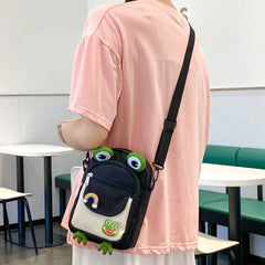 Funny Cartoon Frog Ladies Tote Bag with Earphone Hole