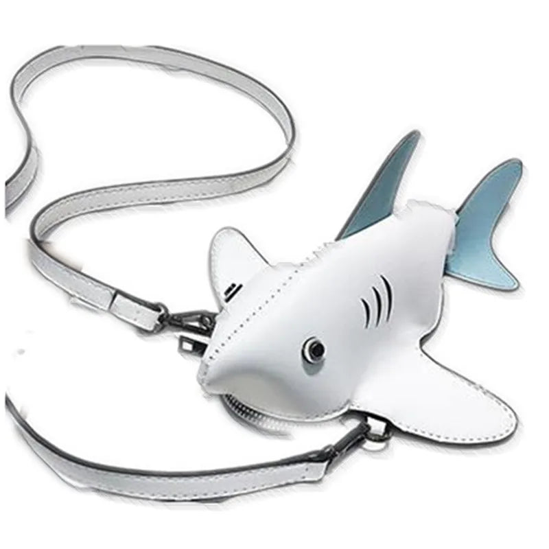Cartoon Shark Shape Women Shoulder Bag PU Leather Phone Crossbody Bag