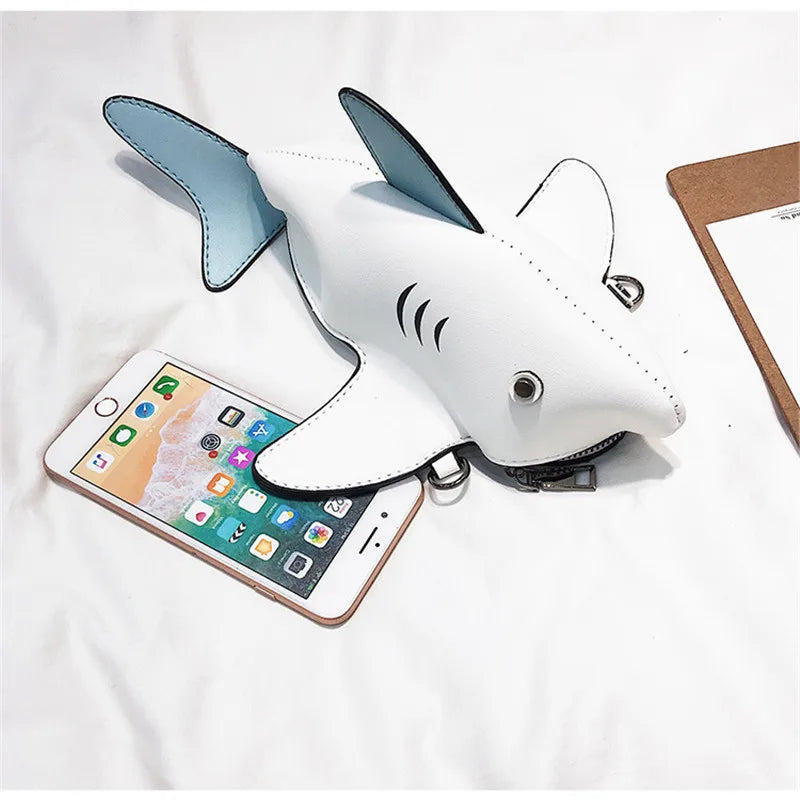 Cartoon Shark Shape Women Shoulder Bag PU Leather Phone Crossbody Bag