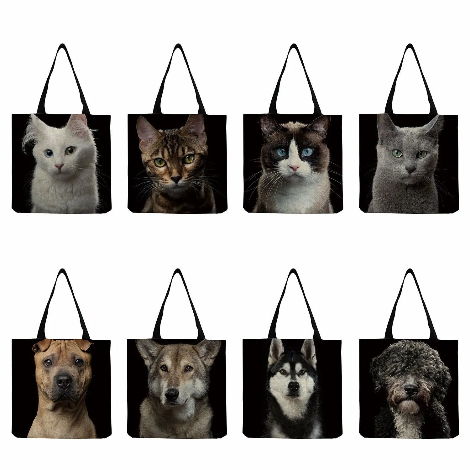 Funny Cat And Dog Print Tote Bag Eco Friendly Portable Shopper Bag
