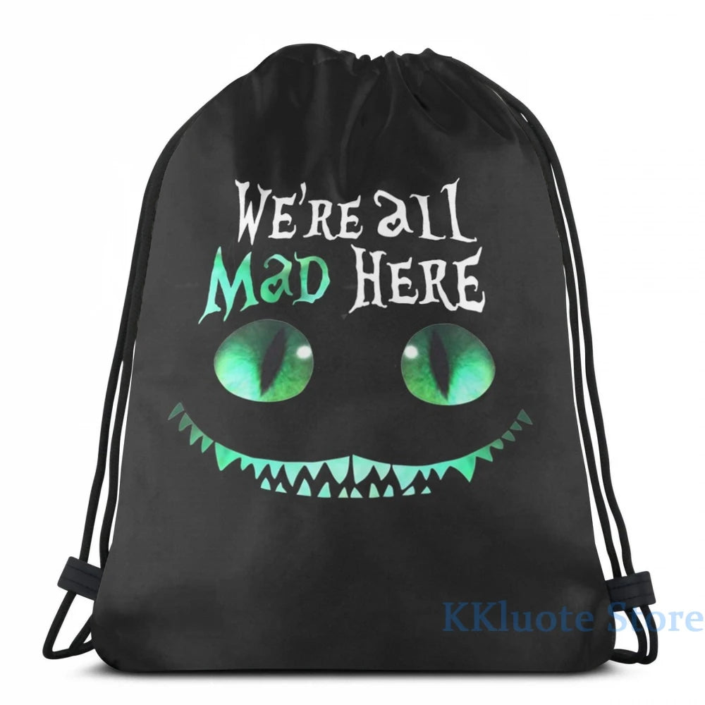 Cheshire Alice Cat Mad Here USB Charge Backpack School Travel bag