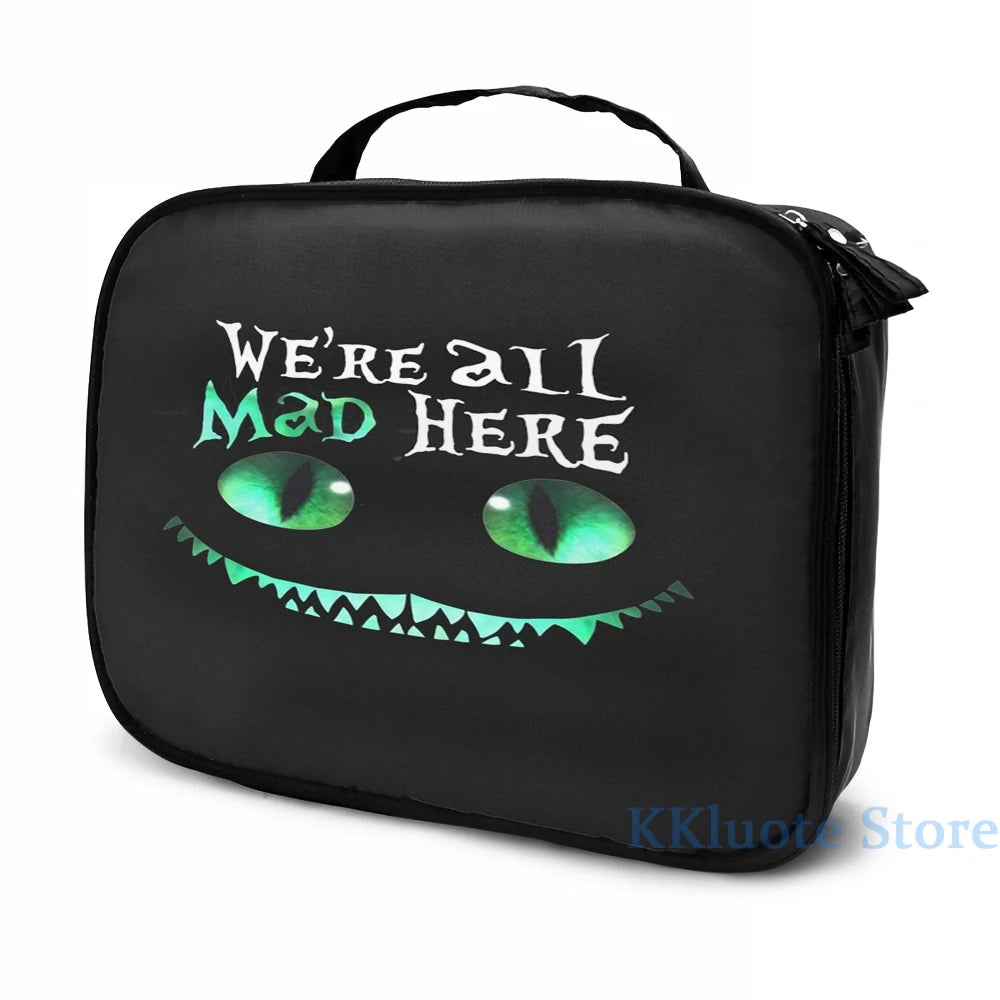 Cheshire Alice Cat Mad Here USB Charge Backpack School Travel bag