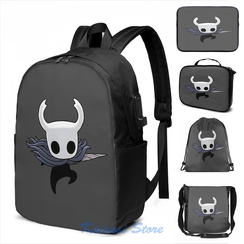 Hollow Knight Attack USB Charge Backpack School Travel Laptop Bag