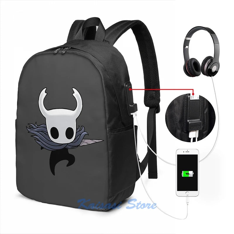 Hollow Knight Attack USB Charge Backpack School Travel Laptop Bag