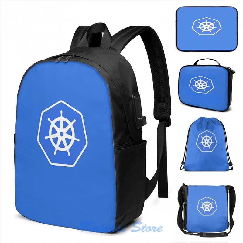 Funny Graphic Print Kubernetes USB Charge Backpack