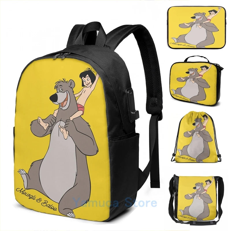 Funny Graphic Mowgli Baloo Shirt Sticker Mask USB Charge Backpack