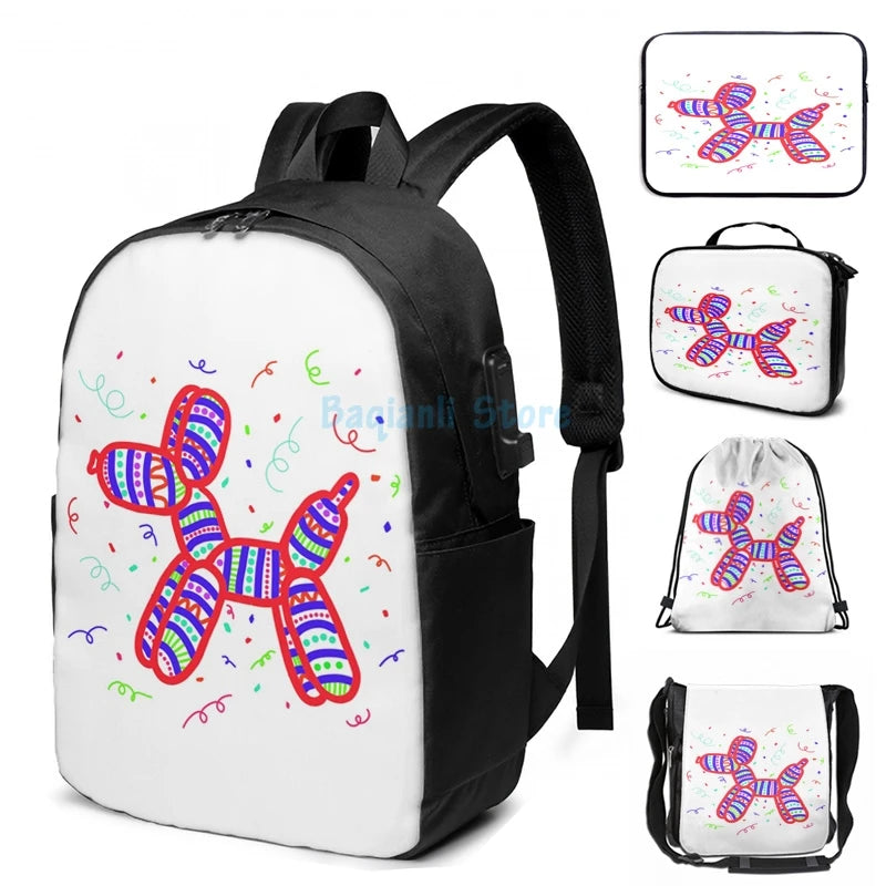 Funny Graphic print Party Balloon Dog 2 USB Charge Backpack School bags