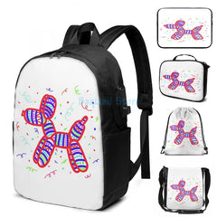 Funny Graphic print Party Balloon Dog 2 USB Charge Backpack School bags