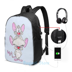 Funny Pinky & The Brain USB Charge Backpack School Bags Travel Laptop Bag