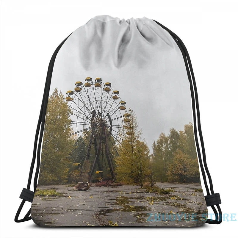 Funny Graphic Print Pripyat Chernobyl Ferris Wheel USB Charge Backpack