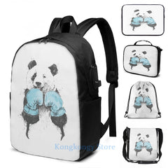 Boxing Panda USB Charge Backpack Travel Laptop Bag