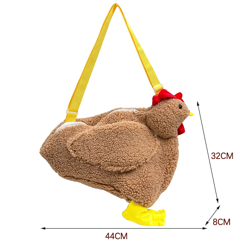 Funny Plush Chicken Crossbody Bag Soft Tote Handbag for Women Girls