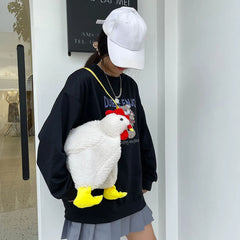 Funny Plush Chicken Crossbody Bag Soft Tote Handbag for Women Girls
