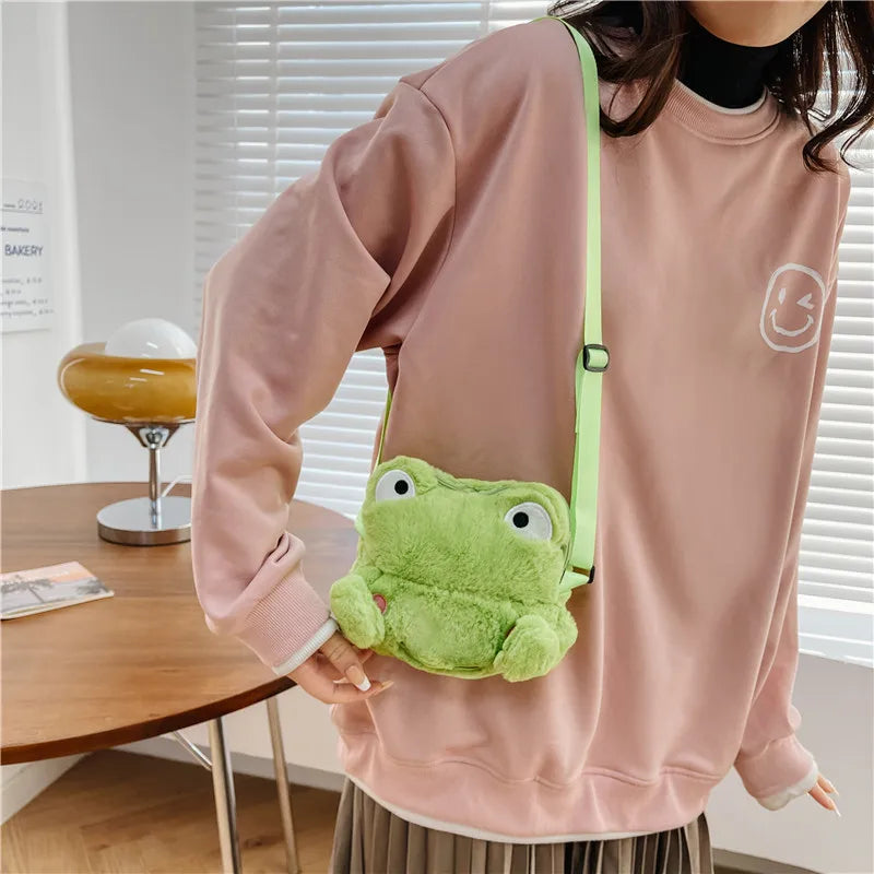 Funny Frog Plush Shoulder Bag Powder Blusher Crossbody Bag