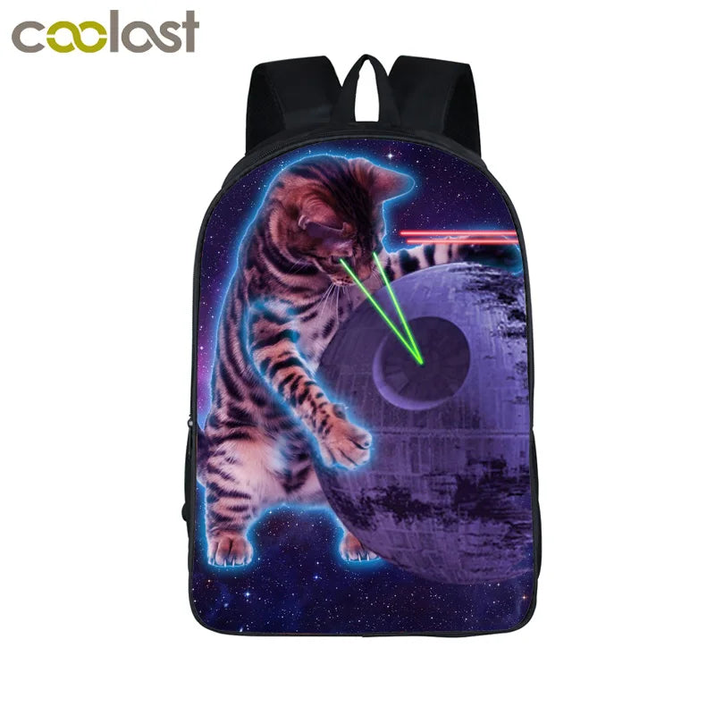 Funny Space Cat Unicorn Backpack Laser Cat Kitty Daypack Children