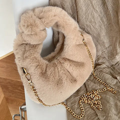 Furry Faux Fur Bow Handle Hobos Clutch Bags