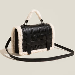 Faux Fur Panelled Flap Shoulder Purse Soft Plush Handbag Women Hand Bags