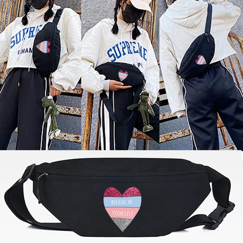 Fuzzy Love Print Waist Bag Chest Pack Shoulder Messenger Large Capacity