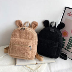 Fuzzy Rabbit Backpack Plush Bag with Bunny Ears Zipper