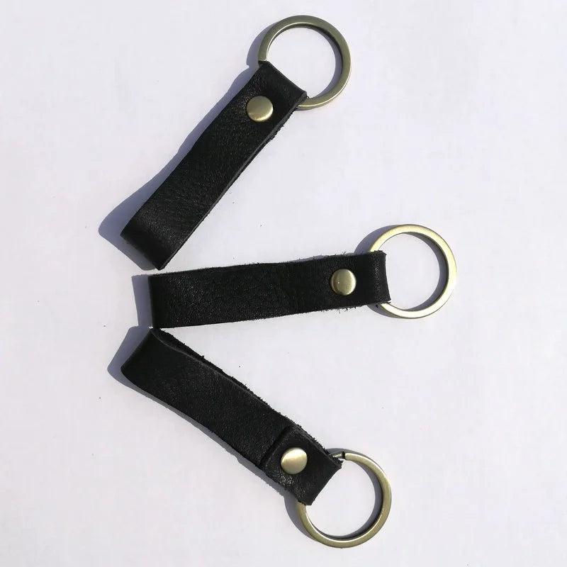 Slim Leather Keychain for Men Women Cowhide Keychains