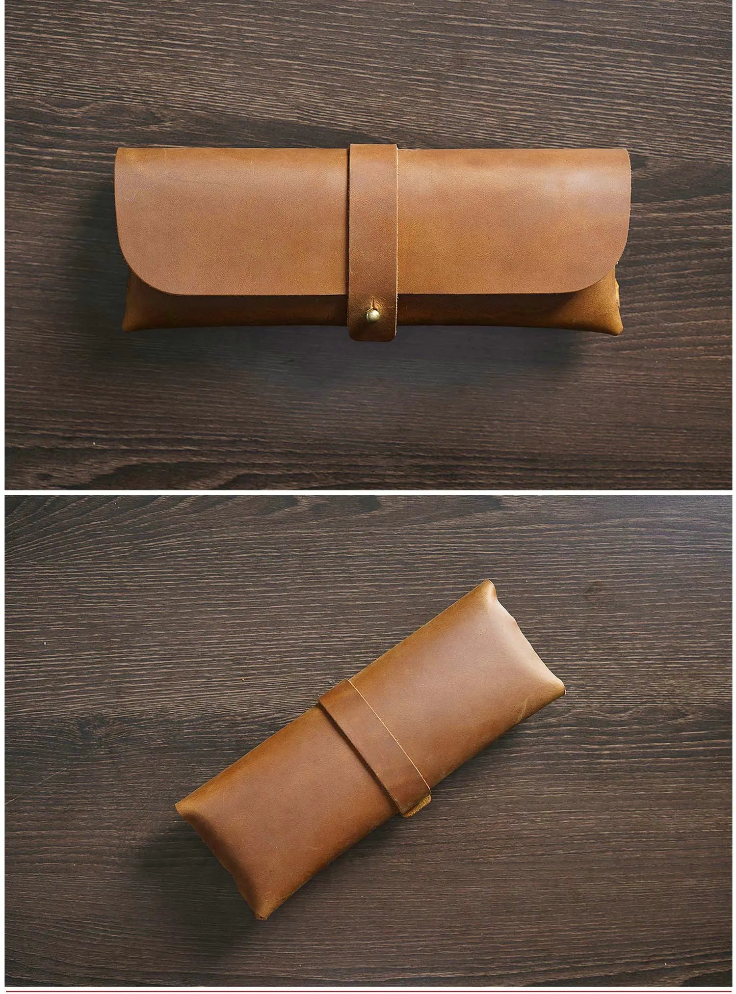 Leather Pencil Case Large Capacity Cowhide Glasses Bag