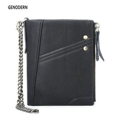 Double Zipper Men Wallet RFID Short Hasp with Chain
