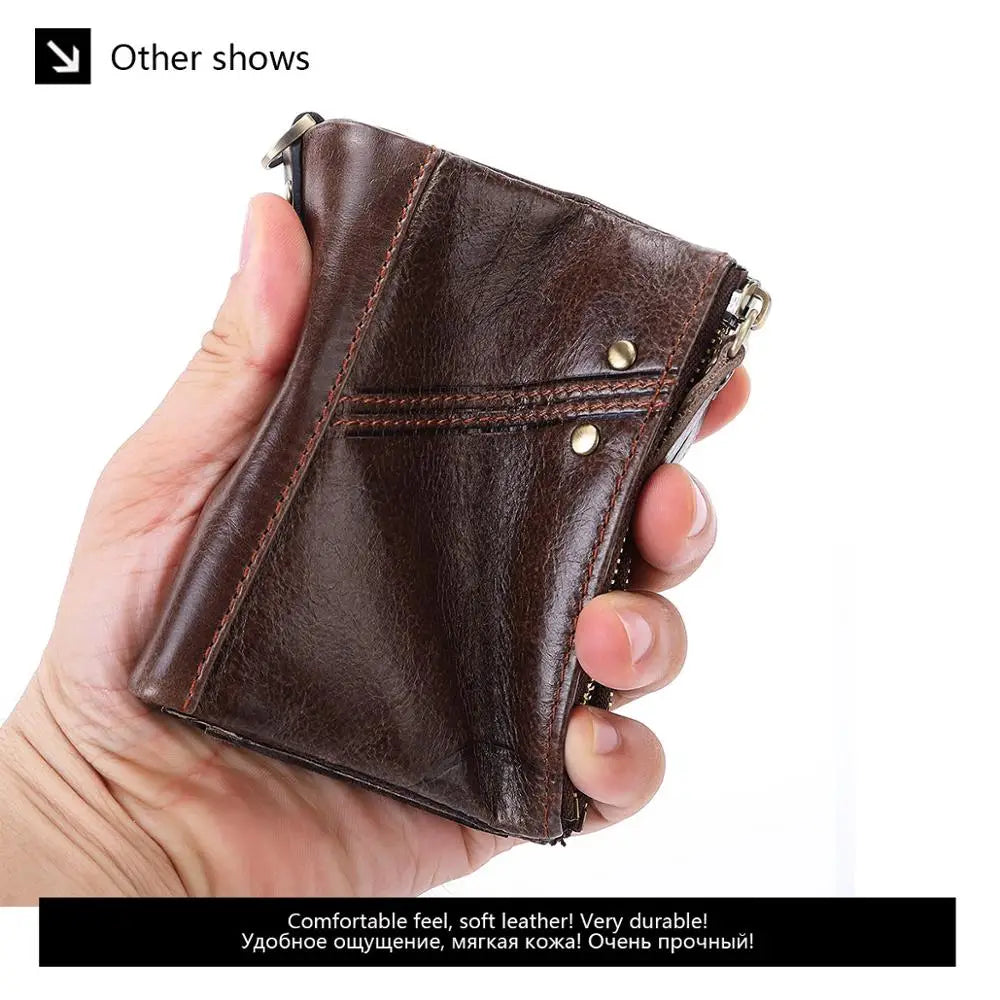 Double Zipper Men Wallet RFID Short Hasp with Chain