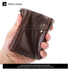 Double Zipper Men Wallet RFID Short Hasp with Chain