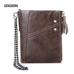 Double Zipper Men Wallet RFID Short Hasp with Chain