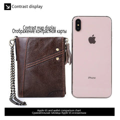 Double Zipper Men Wallet RFID Short Hasp with Chain