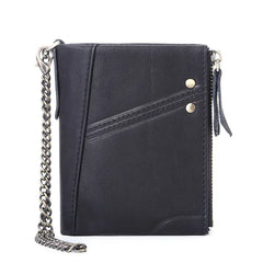 Double Zipper Men Wallet RFID Short Hasp with Chain