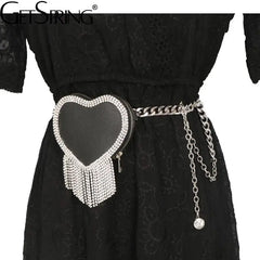 Vintage Women Waist Bag Chain Diamond Fanny Pack Round Chest Bags