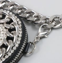 Vintage Women Waist Bag Chain Diamond Fanny Pack Round Chest Bags