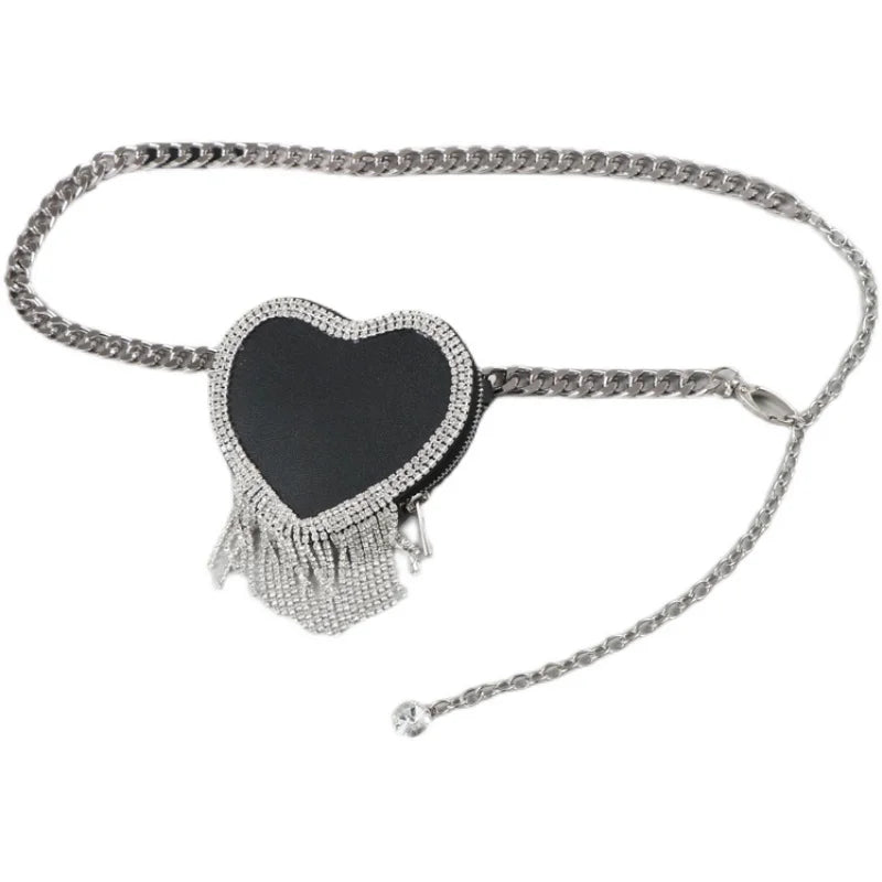 Vintage Women Waist Bag Chain Diamond Fanny Pack Round Chest Bags